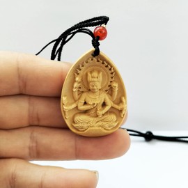 [SHOESDQ] Wooden Aizen Myoo Pendant Necklace, Tsuge Plant, Boxwood, [Protection Honzon] (Width 1.1 x Length 1.6 inches (27 mm) x Length 1.6 inches (40 mm), Good Luck Amulet, Love Luck, Amulet