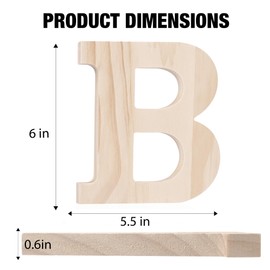 Oubest Wooden Letters 6 Inches Unfinished Wood Large Alphabet Letters for Wall Decor Home Shelf Party Table Standing Decoration Wooden Name Signs DIY Painting Craft Projects (Letter B)