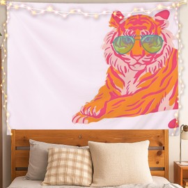 ignytiger Orange Tiger Wall Tapestry, Trendy Preppy Room Decor Tapestry Wall Hanging for Teen Girls Bedroom Dorm Apartment, Girly Room Decor, Preppy Gifts for Women, 50x60 Inch