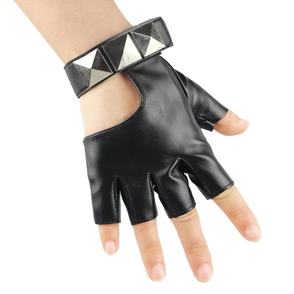 Long Keeper PU Leather Fingerless Gloves for Women Unlined Motorcycle Driving Dancing Gloves Half Finger Party Costume Cosplay Halloween Black Leather Gloves