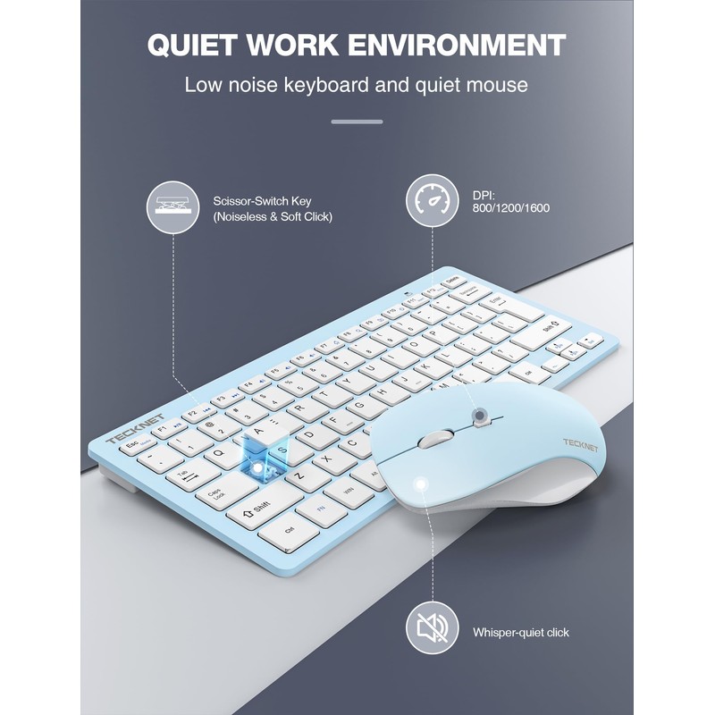 TECKNET Wireless Keyboard and Mouse Combo, Mini Cordless Computer Keyboard
