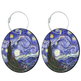 iapodiad Round Luggage Tag for Suitcases,Starry Night 2 Pack Leather Travel Luggage Tags with ID Label Privacy Flap and Steel Loop for Women and Men Suitcases Travel Bags Luggage Bags