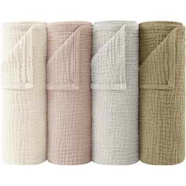 bearmoss Muslin Squares Cloths 100% Cotton Baby Burp Cloth 60x60CM Large Ultra-Absorbent Soft Baby Face Washcloths for Newborn Baby Boy and Girl, 4Pack (Neutral)
