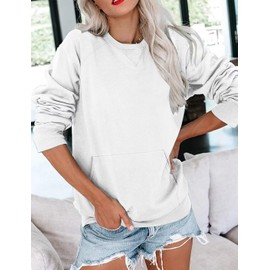 Ovanviso Womens Long Sleeve Sweatshirt Casual Crewneck Cute Pullover Tops Lightweight Sweatshirt with Pocket A White