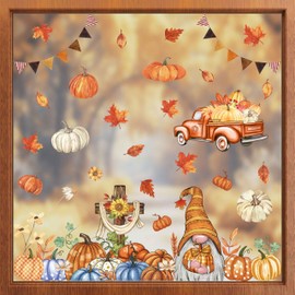 ZAWE 9 Sheets Fall Window Clings Gnome Cross Maple Leaves Truck Double-Sided Window Decals Stickers for Autumn Thanksgiving Party Home Classroom Office Decorations