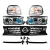 Kit Frente Tsuru 3 Faros Cuartos Biseles Parrilla Emblema