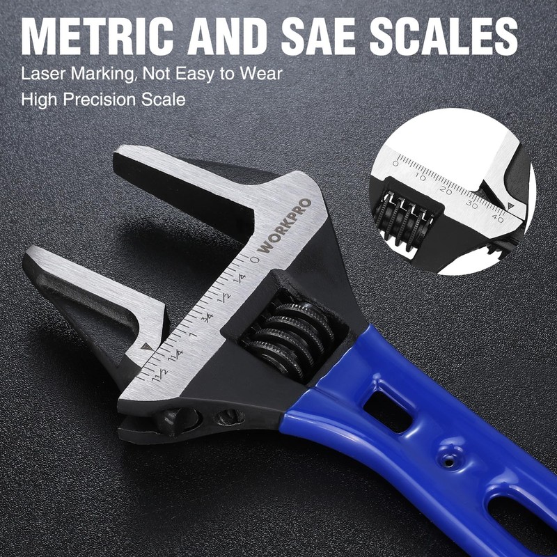 WORKPRO 6-Inch Stubby Adjustable Wrench, 1.5-Inch Extra Wide Jaw Opening