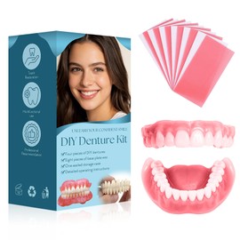 DIY Denture Kit, Temporary Full set of Dentures, DIY Full Set of Top and Bottom Fake Teeth, Moldable Dentures for Missing Teeth