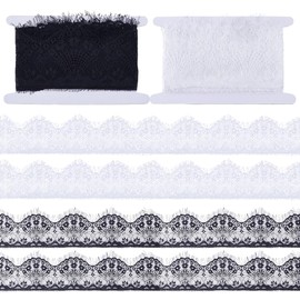 GORGECRAFT 6 Meters Eyelash Lace Trim Ribbons 3.1~4inch Scalloped Edge Sewing Lace Fabric Vintage Floral Embroidered Eyelashes Edging Trimmings for Wedding Curtain Table Decoration Collar DIY Crafts