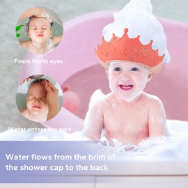 FUNUPUP Baby Shower Cap for Kids with Bath Rinse Cup, Adjustable Toddler Hair Washing Shampoo Shield Hat Baby Bath Visor Shower Hat for Kids 6Mouths-9Year（Crown Pink)