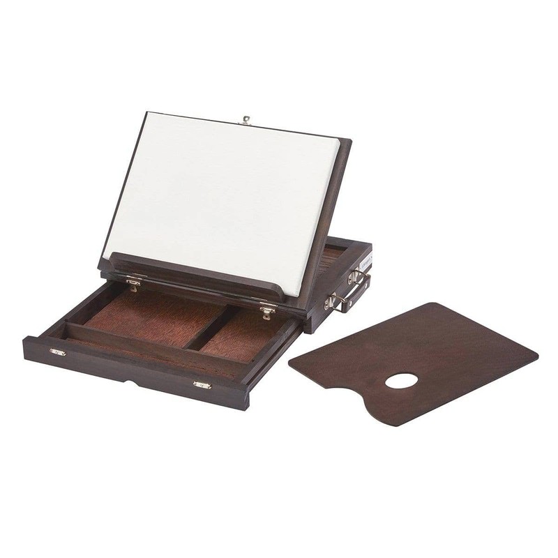 KINGART Adjustable Wood Espresso Stained Desk Table Easel with Storage