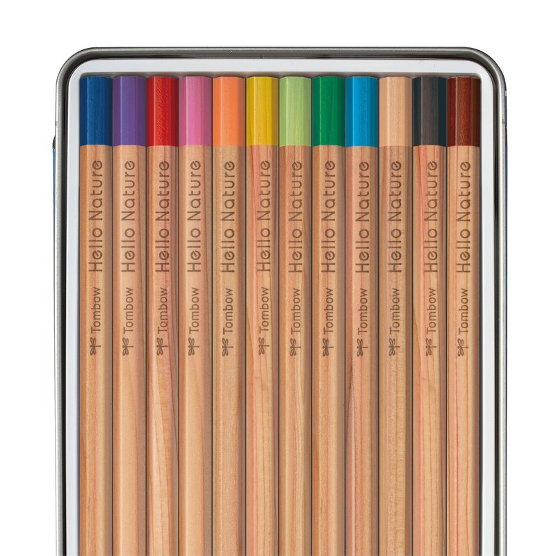 Tombow CB-KHNDL0312C Colored Pencils, 12 Colors (Non-Rolling) Hello Nature Bottlenose