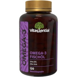 Vitassential Omega-3 Fish Oil - High Dose (35% EPA, 25% DHA) with Vitamin E - Fatty Acids for Heart, Brain & Eyes - 120 Capsules