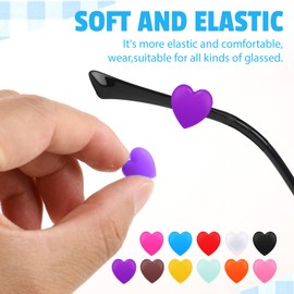 FdcLixuvol 11 Pairs Ear Hooks for Glasses, Cute Heart Shaped Soft Comfortable Silicone Anti Slip Grips Eyeglass Retainers, Non Slip Temple Tips for Sunglasses and Sports Glasses (Multicolored)