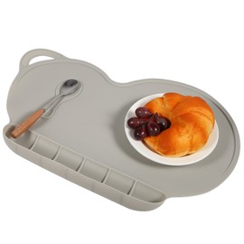 Estera Para Platos De Silicona Para Niños Pequeños Ventosas Flexibles Antideslizante Impermeable Para Niños Mantel Individual Plegable Juego De Mesa Para Niños (gris)
