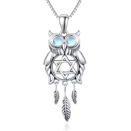 TUGHRA Owl Necklace for Men, Owl Pendant Necklaces S925 Sterling Silver Owl Gifts Owl Necklace for Women Men Moonstone Jewelry Gift for friend Husband Birthday