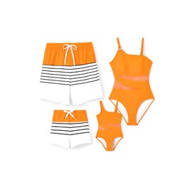 PATPAT - Traje de baño familiar de verano a juego para mujeres y niñas, traje de baño de una pieza, traje de baño para hombres y niños, Naranja, 6-7 Años