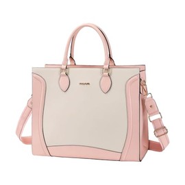 MOSISO Laptop Tote Bag for Women, 15.6 inch Waterproof PU Leather Laptop Bag, Vertical Curved Line Computer Briefcase, Large Capacity Teacher Work Handbag for Business Office, Pink