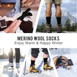 KEECOW 3 Pairs Mens Thermal 60% Merino Wool Hiking Calf Tube Socks, Performance Athletic Hiking Trekking Walking Socks, Wicking Breathable Cushion Comfortable(9-12,Black)