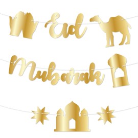 Papierdrachen 10 m Garland as Decoration for Ramadan - Eid Mubarak - Ramadan Wishes in Arabic - Decoration for Crafts for Children and Adults - Eid Mubarak - Set of 5