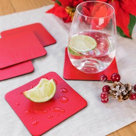 Coaster Set of 4 London Red Coasters (10cm x 10cm). Made in The UK from Recycled Leather by Lara-May.