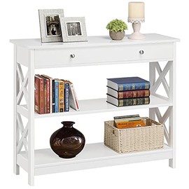 Yaheetech 3-Tier Entryway Table White Console Table with Drawer and 2 Storage Shelves, Wood Narrow Small Sofa Table for Entryway/Hallway/Living Room, 39.3in L x 11.7in W x 31.5in H