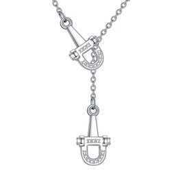 URONE Horse Snaffle Bit Necklace 925 Sterling Silver Snaffle Lariat Necklace Horse Jewelry Gifts for Women