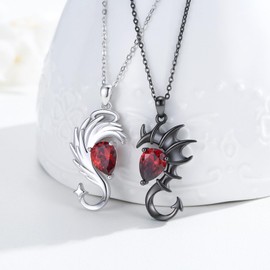 Waysles Angel Devil Wings Necklace Couples Couples Chain 925 Sterling Silver 2 Pieces Angel Wings Pendant Devil Wings Pendant Friendship Jewellery Gifts for Friend Partner, Sterling Silver, Cubic