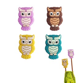 Toeloioh 4PCS Knitting Needle Stoppers,Monkey Penguin Fish Owl Needle Point Protectors, Cartoon Animal Knitting End Caps, Knitting Accessories (Owl-Yellow)