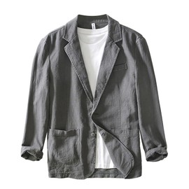 ZANBANG SSR258 Linen Jacket, Tailored Jacket, Men's, Cotton, Summer Jacket, Business, Striped Pattern, Outerwear, Linen, Spring, Summer, Casual, Large Size, gray