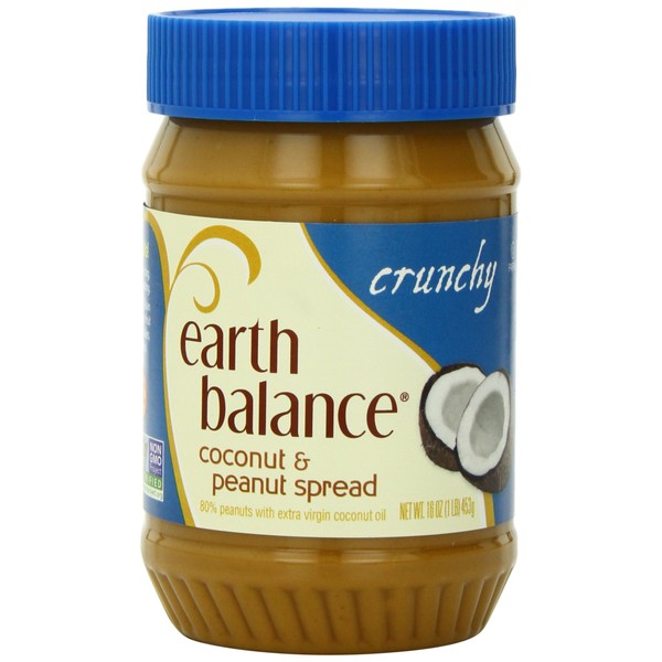 Earth Balance Crunchy Coconut and Peanut Butter Spread, 16-ounce Jars (Case of 12)