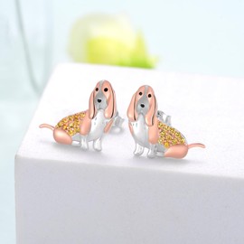 Basset Hound Earrings 925 Sterling Silver Cute Dog Stud Earrings Basset Hound Gifts for Women Hound Lovers