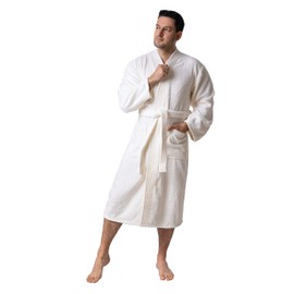 BAGNO MILANO Organic Men Bathrobe, GOTS Certified Organic Turkish Cotton Luxury Kimono Robe (as1, alpha, l, x_l, regular, regular, Cream)