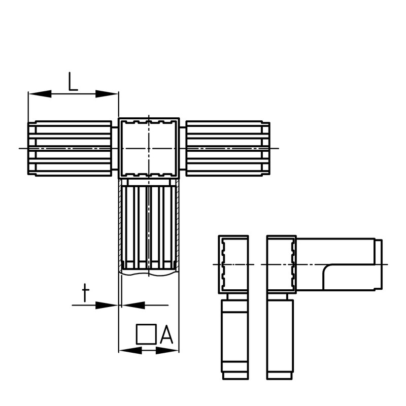 Design61 5 x T-piece connector for square pipes with outlet