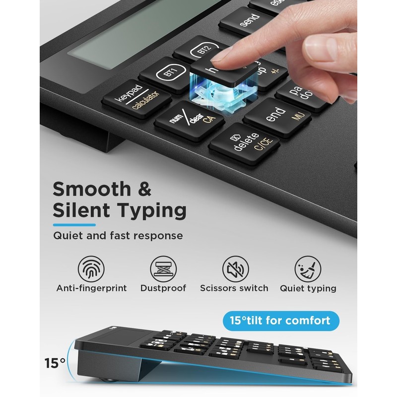 HoRiMe Number Pad for Laptop - Rechargeable Wireless Number Keypad