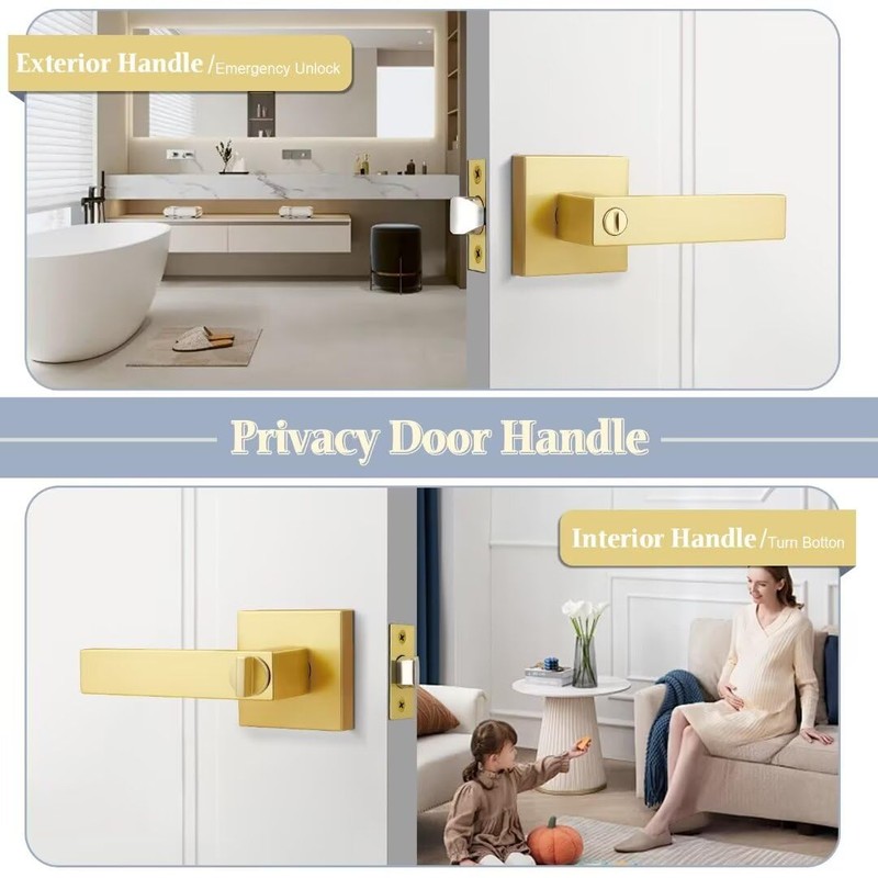 NIZADO Door Handles Interior for Bathroom and Bedroom, Gold Privacy