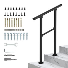 Fasarxiu Handrails for Outdoor Steps,Black Handrail Fits 1 or 2 Steps,Handrail Kit for Seniors for Concrete Steps Outside Metal Stair Railing Porch
