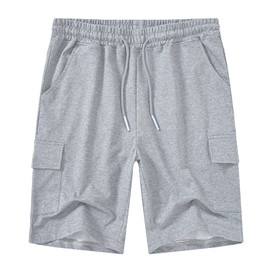 YuKaiChen Men's Casual Cargo Shorts Classic Relaxed Fit Drawstring Elastic Waist with Pockets Light Grey Size 30