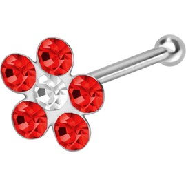 PIERCINGLINE 925 Sterling Silver Nose Piercing Crystal Flower Piercing Nose Stud Choice of Colours, Silver, Cubic Zirconia