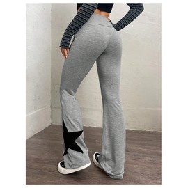 SOLY HUX Women's High Waisted Bootcut Flare Leggings Y2k Yoga Sweatpants Streetwear Grey Star Medium