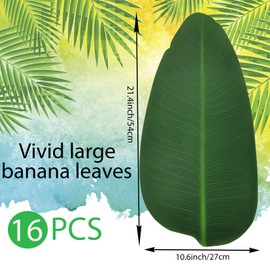 Large Rubber Banana Leaves, Leaf Placemats, 16 Pcs Artificial Heavyweight Banana Leaves Decoration for Hawaiian Party Jungle Adventure Theme Party Decor Table Runner Centerpieces Placemat 21.4'‘…