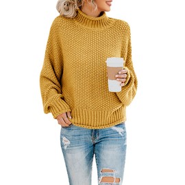 Saodimallsu Womens Oversized Turtleneck Fall Sweaters Batwing Long Sleeve Cute Cozy Chunky Knit Pullover Jumper Tops Yellow