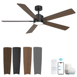HYSZL 60 Inch Smart Ceiling Fan with Light, Modern Outdoor Ceiling Fans with Remote Control, High CFM Indoor Quiet DC Fan for Bedroom Living Room Kitchen Covered Patio, 2 Sets of 5 Blades