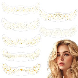 Pack of 8 Glitter Face Freckles Tattoo, Waterproof Golden Stars and Dots Temporary Tattoos, XURJUMI Festival Freckles, Henna Freckles Tattoo Film