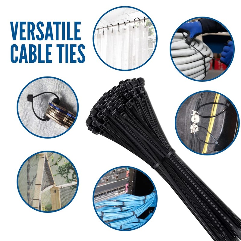 Hashtnagar 100 Pack Cable Ties Black 300mm x 3.6mm, Heavy