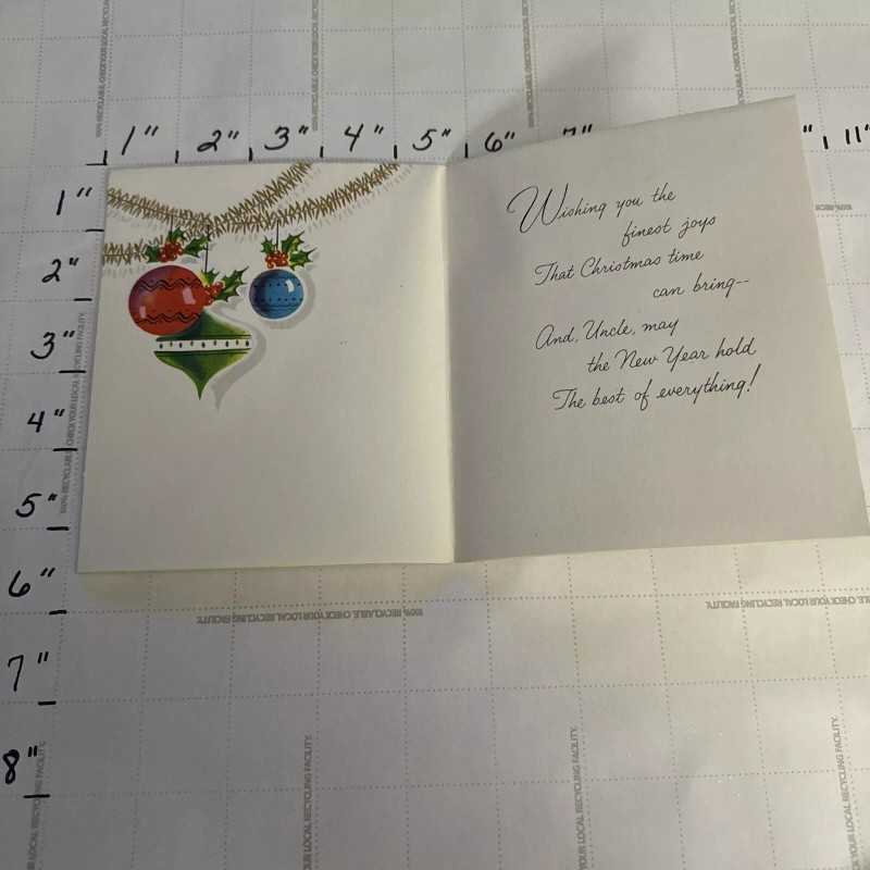 Vintage Uncle Christmas Card Greeting Card With Envelope Christmas Bulbs