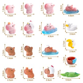 HTTDSLF Pack of 17 Mini Capybara, Mini Figures Capybara Set, Capibara Resin Figures, Capybari Miniature Garden Accessories, for Miniature Landscape Cakes Desktop Garden