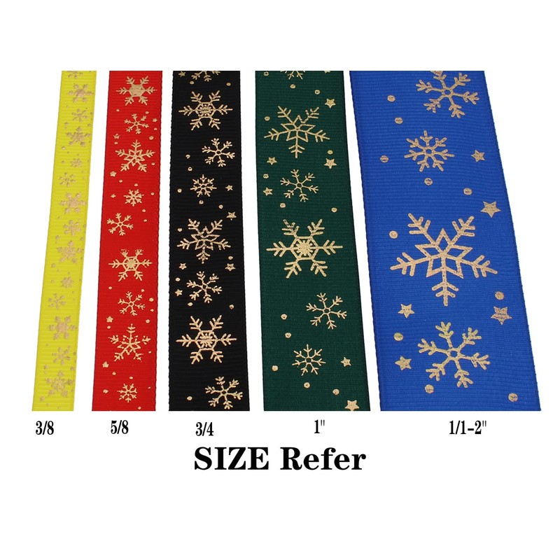 DXEUD Gold Printing Snowflake Grosgrain Ribbon 25 Yard Each Roll