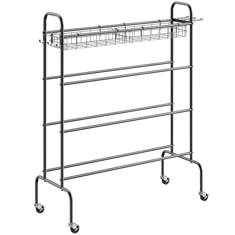 4-Layers Rolling Basketball Shooting Training Stand Sports Equipment Storage Organizer