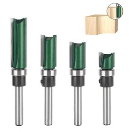 Top Bearing Flush Trim Router Bit, 4 Pcs Pattern Flush Trim Router Bit Set 1/4 Inch Shank, Cutting Height in 15/32”, 3/4”, 1”, 1-1/2”,Flush Trim Cut Router Bits (Pattern Flush Trim)